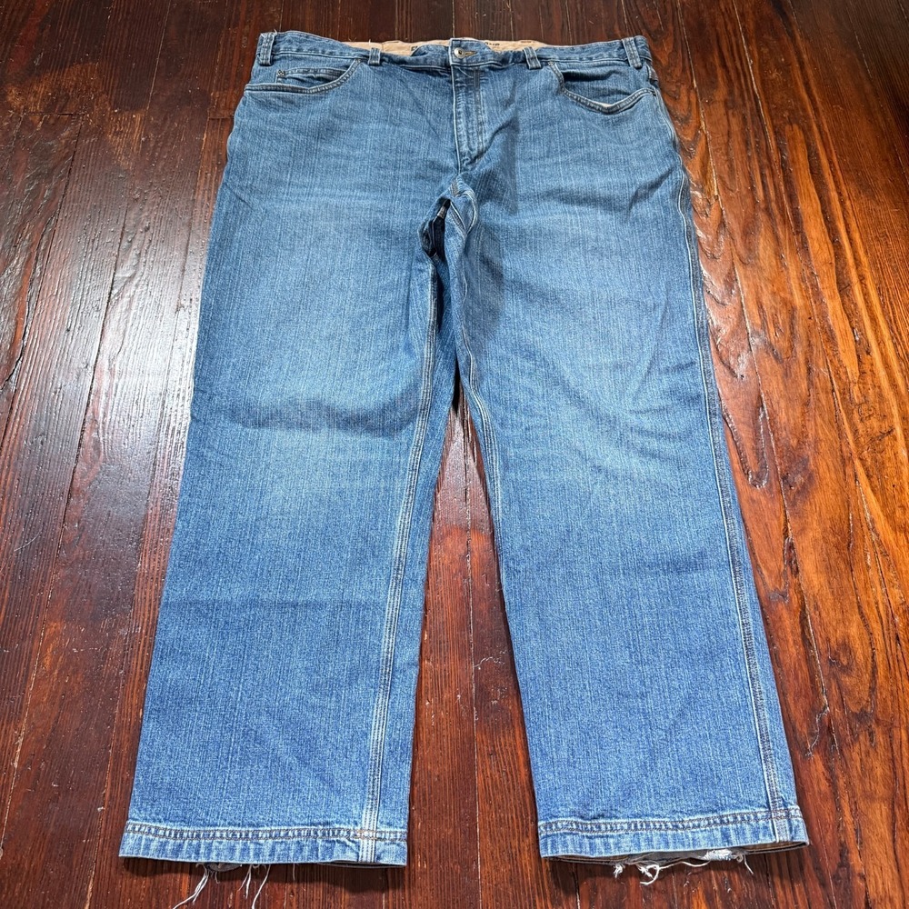Duluth Flex Ballroom Jeans Men 44x30 Blue Relaxed Fit Stretch Faded Whiskers